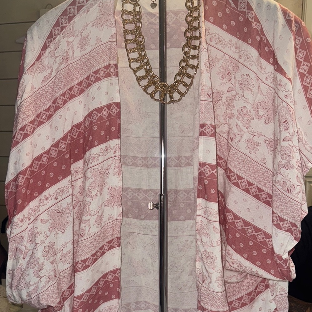 TeenBell Coral and White Striped Kimono